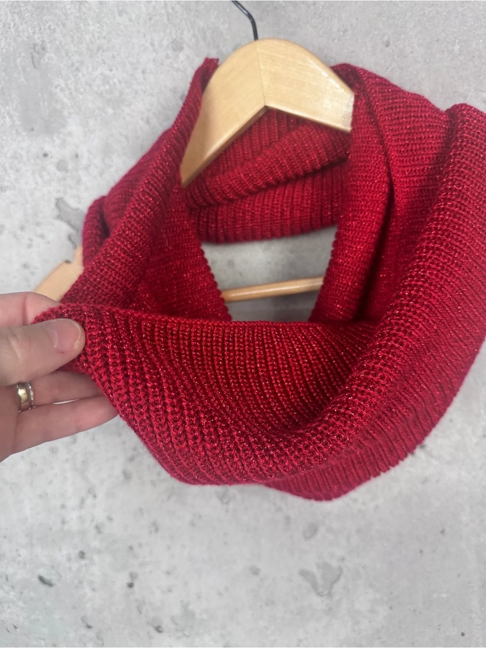 Cozy Women's Knit Infinity Scarf - Deep Red
